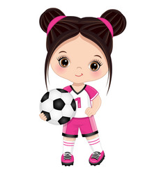 Cute Little Dark-haired Girl Playing Soccer