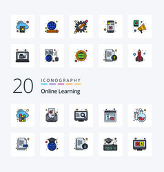 20 Online Learning Line Filled Color Icon Pack