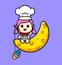 Cute Girl Chef Catching Ice Cream From Moon