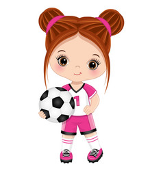 Cute Little Redheaded Girl Playing Soccer