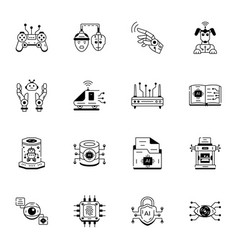 Modern Linear Icons Depicting Ai Technology