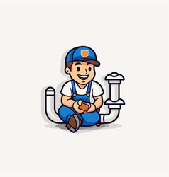 Plumber With Pipe Cartoon Icon Plumbing Service