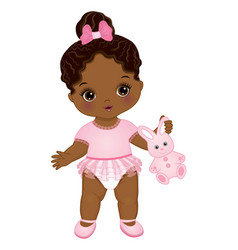 Cute African American Baby Girl Holding Bunny Toy