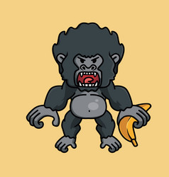 Cute Baby Young Gorilla Holding A Big Banana Ape