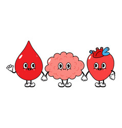 Cute Funny Happy Brain Heart Blood Drop