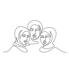 Portrait Three Pretty Muslim Women One Line