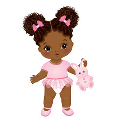 Cute African American Baby Girl Holding Bunny Toy