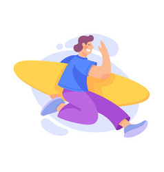 Happy Man With Surfboard Running Engaged In Active