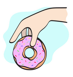 Closeup Hand Holding Strawberry Donut