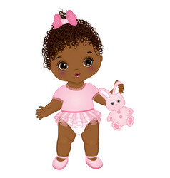 Cute African American Baby Girl Holding Bunny Toy