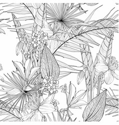 Seamless Floral Pattern With Line Tropical Flowers