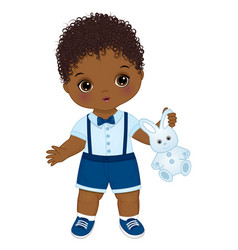 Cute African American Baby Boy Holding Bunny Toy