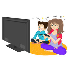 Girl And Boy Are Playing Game Console