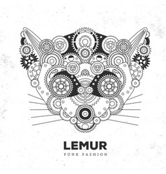 Lemur Face Silhouette With Gears Punk Style