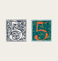 Number Five Logo In Medieval Gothic Style Set