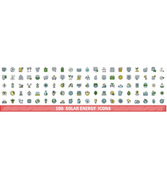 100 Solar Energy Icons Set Color Line Style