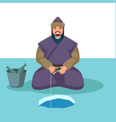 Medieval Mongolian Man Is Sitting On Ice