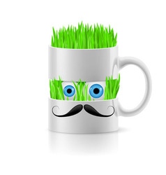 White Mug Of Two Parts With Grass Inside