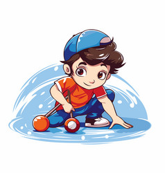 Cute Little Boy Playing With A Ball In The Water