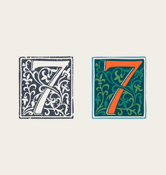 Number Seven Logo In Medieval Gothic Style Set