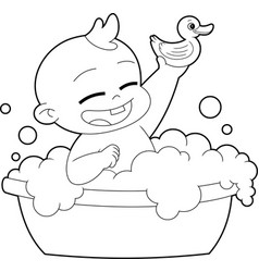 Outlined Happy Baby Boy Cartoon Character