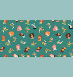 Seamless Pattern With Cute Young Women