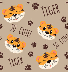 Seamless Pattern With Happy Chines Tiger Asian