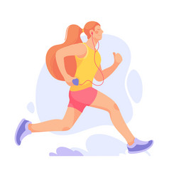 Happy Woman With Smartphone And Earphones Running