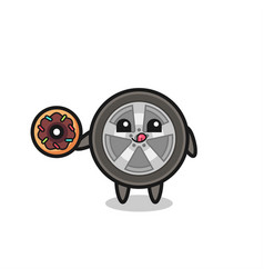 An Car Wheel Character Eating A Doughnut