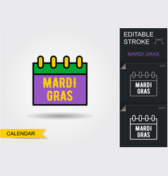 Mardi Gras Calendar Line Icon With Editable