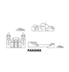 Panama Line Travel Skyline Set Outline