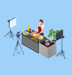 Isometric Woman Recording Video On Camera