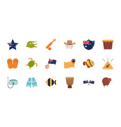 Australia Animal Things Famous Sites Icons Set