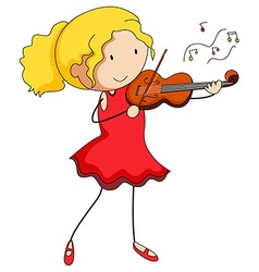 Cartoon girl playing sax female in red dress and Vector Image