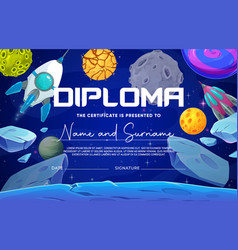 Kids Diploma Cartoon Space Blue Planet Asteroids