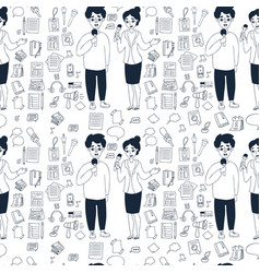 Seamless Pattern With Journalism Profession People