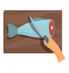 Cut Fish On Wooden Board Icon Cartoon Food