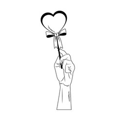 Hand Holding Heartshape Lollipop Pop Art In Black