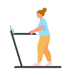 Obese Woman Running On Treadmill