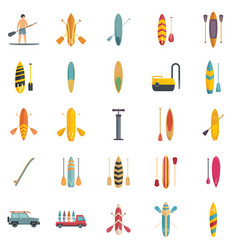 Sup Surfing Icons Set Flat Surf Board