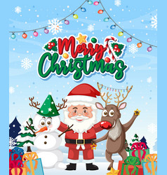 Merry Christmas Poster With Santa And Rudolph