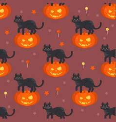 Halloween Pumpkin Head With Black Cat Pat Pattern