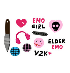 Emo Y2k Girl Stickers Set Pink Color Elder