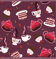 Seamless Pattern With Tea And Desserts Image