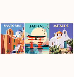 Set Of Travel Destination Posters In Retro Style