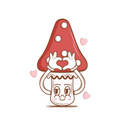 Cute Character Mushroom In Love In Groovy Style