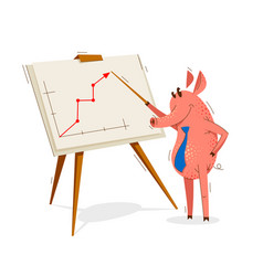 Funny Cartoon Pig Shows On Graph Chart Diagram