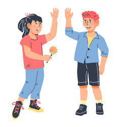 Friendly High Five Gesture Of Children Flat