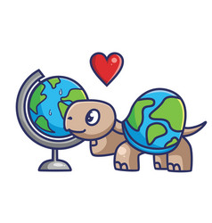 Cute Turtle Fall In Love With Globe Earth Animal