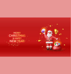 3d Santa Claus With Gift Bag And Confetti